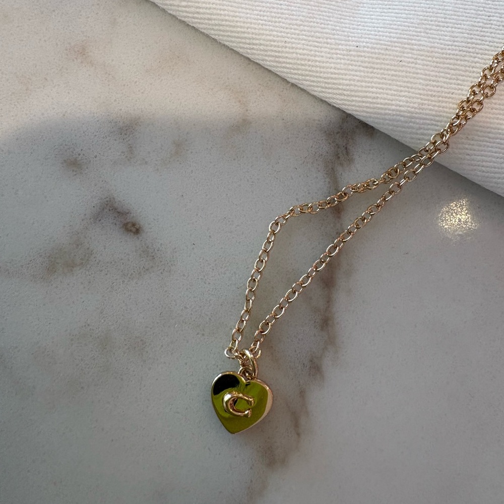 Coach Gold Heart Pendant Necklace with Initial C - Women Jewelry